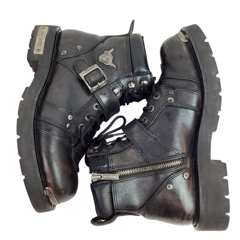 Harley-Davidson Leather Heavy Duty Motorcycle Boots Mens 9.5 Side Zip Black - Picture 3 of 14